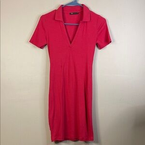 EUC Zara Vibrant Pink Ribbed Mini dress Size Medium #318